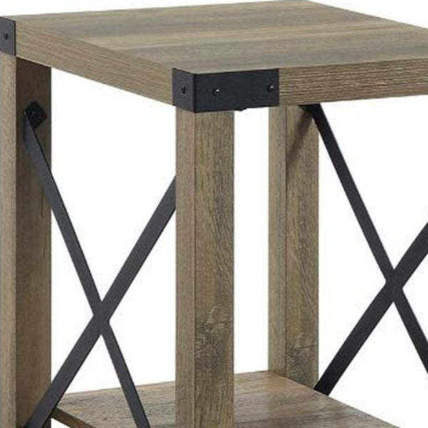 Homeroots 22" Rustic Oak Manufactured Wood Rectangular End Table With Shelf   486416