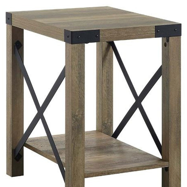 Homeroots 22" Rustic Oak Manufactured Wood Rectangular End Table With Shelf   486416