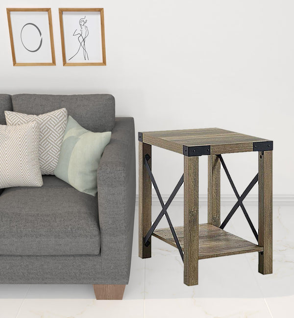 Homeroots 22" Rustic Oak Manufactured Wood Rectangular End Table With Shelf   486416