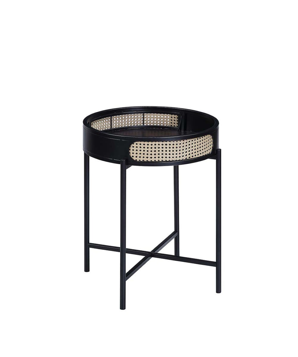 HomeRoots 24" Modern Black Melamine Round End Table with Removable Tray Top - Stylish & Multi-Functional Design 486417