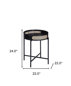 HomeRoots 24" Modern Black Melamine Round End Table with Removable Tray Top - Stylish & Multi-Functional Design 486417