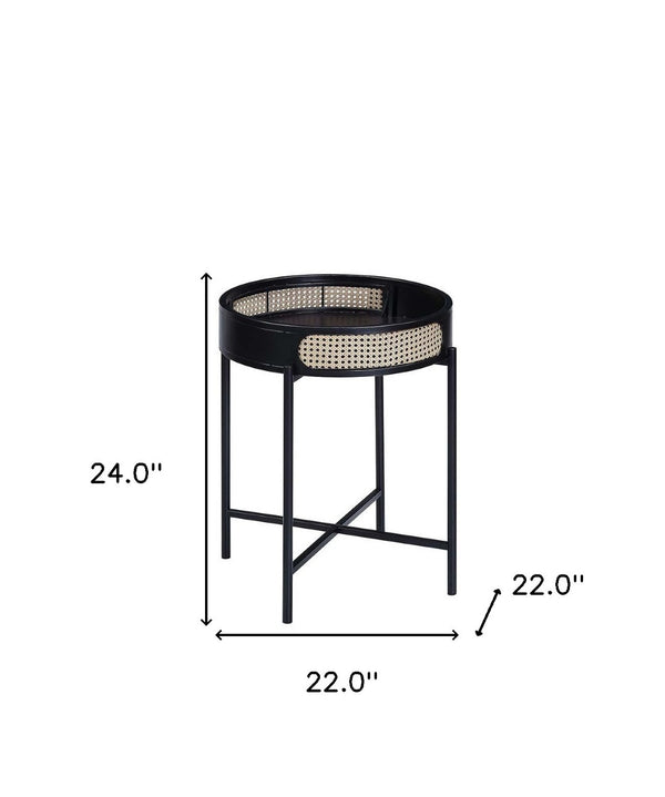 HomeRoots 24" Modern Black Melamine Round End Table with Removable Tray Top - Stylish & Multi-Functional Design 486417