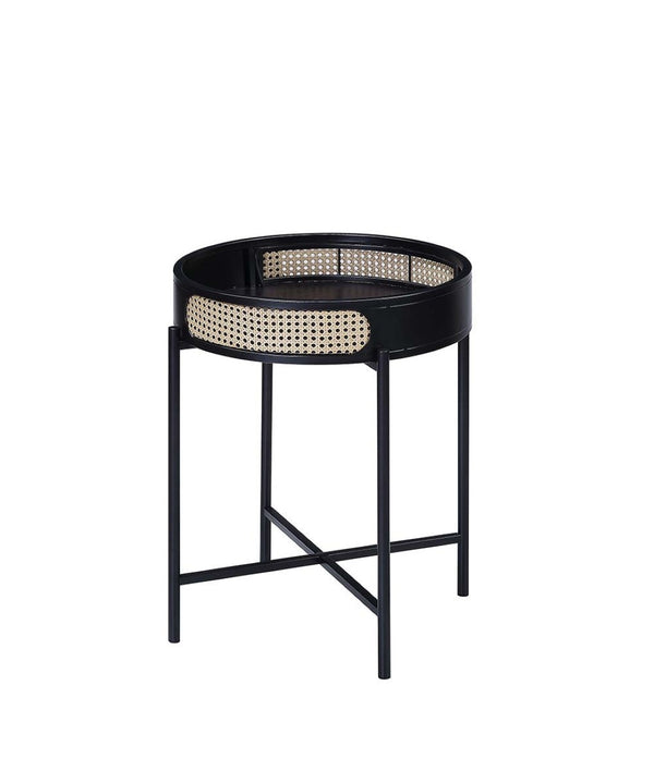 HomeRoots 24" Modern Black Melamine Round End Table with Removable Tray Top - Stylish & Multi-Functional Design 486417