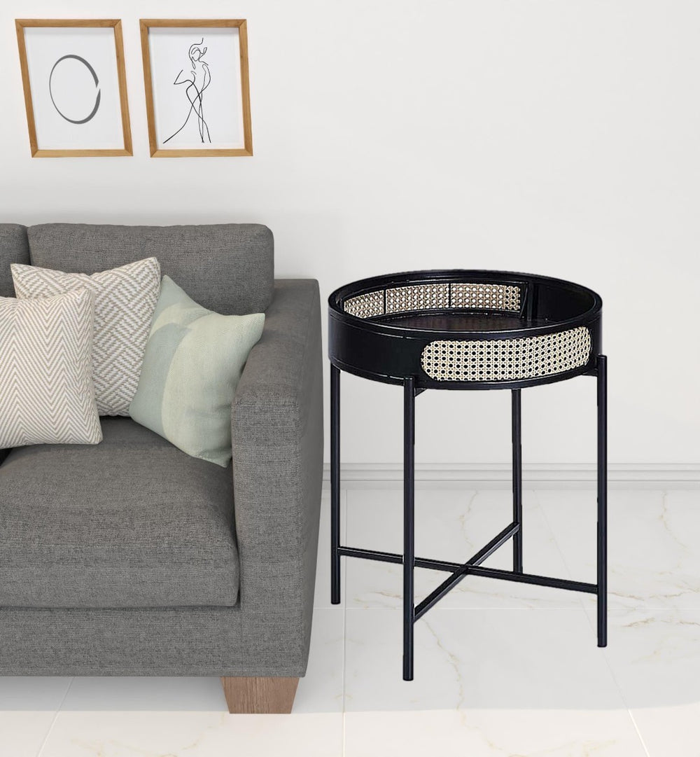 HomeRoots 24" Modern Black Melamine Round End Table with Removable Tray Top - Stylish & Multi-Functional Design 486417
