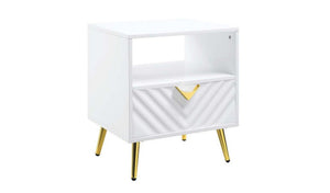 HomeRoots 22" White End Table with Drawer & Shelf - Modern Manufactured Wood & Metal Design for Any Space 486418