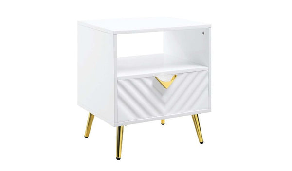 HomeRoots 22" White End Table with Drawer & Shelf - Modern Manufactured Wood & Metal Design for Any Space 486418