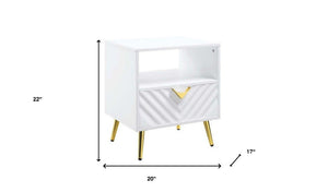 HomeRoots 22" White End Table with Drawer & Shelf - Modern Manufactured Wood & Metal Design for Any Space 486418