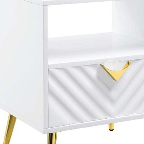 HomeRoots 22" White End Table with Drawer & Shelf - Modern Manufactured Wood & Metal Design for Any Space 486418