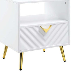 HomeRoots 22" White End Table with Drawer & Shelf - Modern Manufactured Wood & Metal Design for Any Space 486418