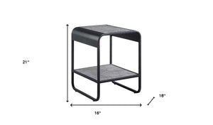Homeroots 21" Black And Concrete Gray Manufactured Wood And Metal Rectangular End Table With Shelf   486419