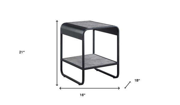 Homeroots 21" Black And Concrete Gray Manufactured Wood And Metal Rectangular End Table With Shelf   486419