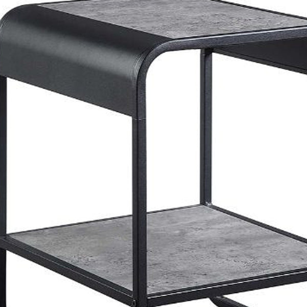 Homeroots 21" Black And Concrete Gray Manufactured Wood And Metal Rectangular End Table With Shelf   486419
