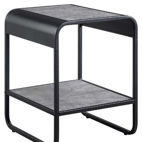 Homeroots 21" Black And Concrete Gray Manufactured Wood And Metal Rectangular End Table With Shelf   486419