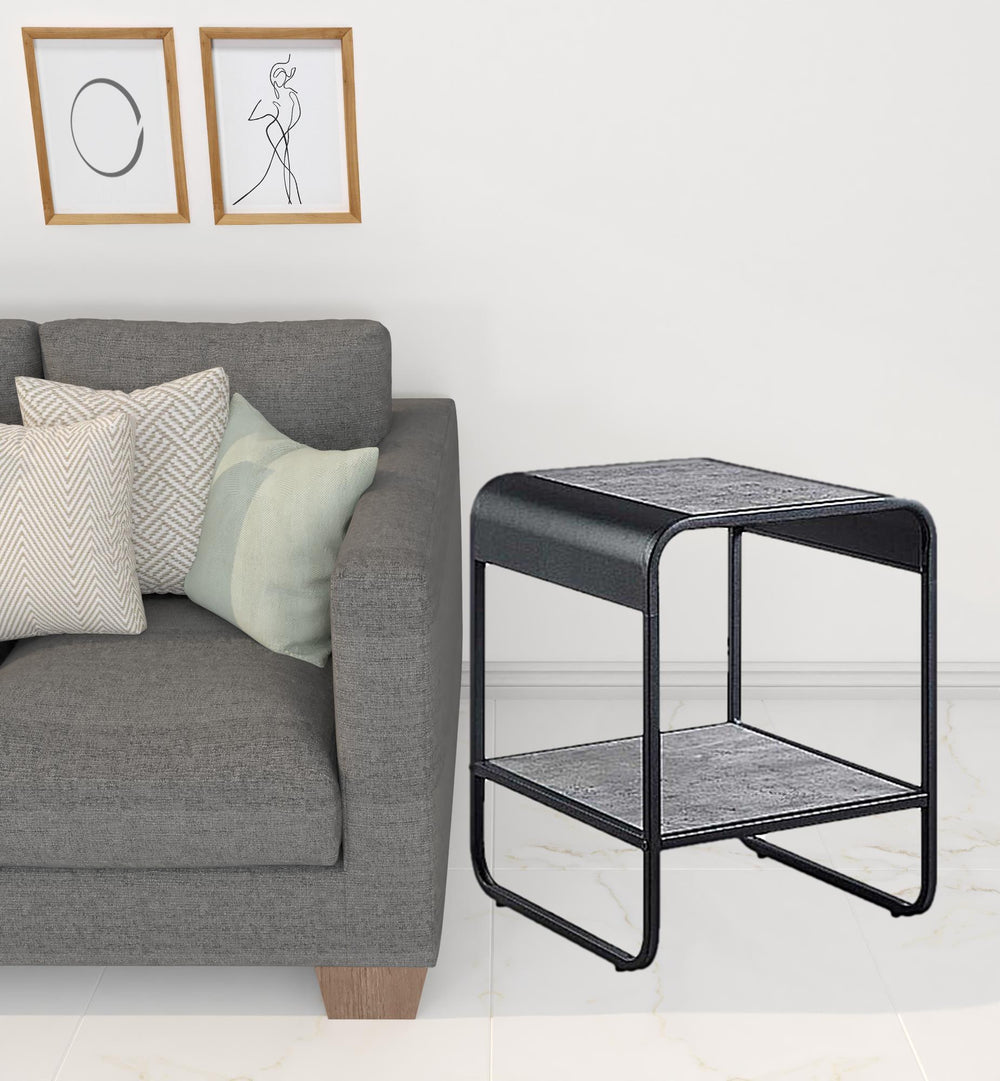 Homeroots 21" Black And Concrete Gray Manufactured Wood And Metal Rectangular End Table With Shelf   486419
