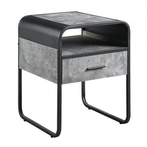 HomeRoots 22" Modern Black & Gray Square End Table with Drawer, Shelf - Stylish, Space-Saving Design for Any Room 486420