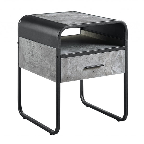 HomeRoots 22" Modern Black & Gray Square End Table with Drawer, Shelf - Stylish, Space-Saving Design for Any Room 486420