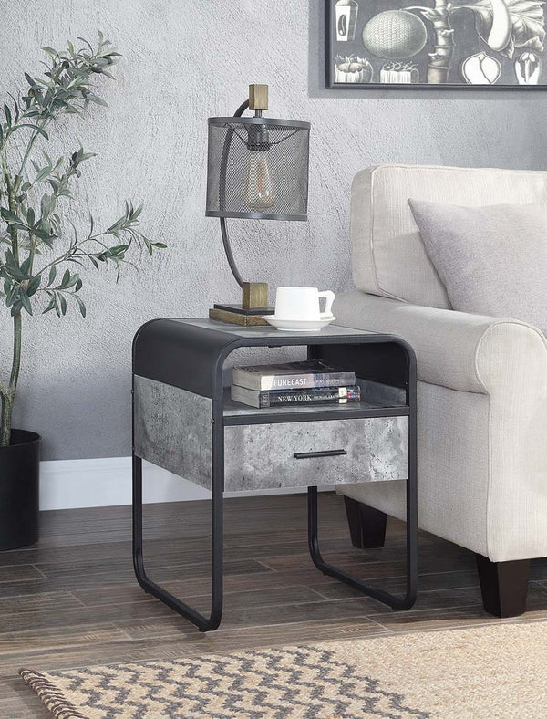 HomeRoots 22" Modern Black & Gray Square End Table with Drawer, Shelf - Stylish, Space-Saving Design for Any Room 486420