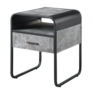 HomeRoots 22" Modern Black & Gray Square End Table with Drawer, Shelf - Stylish, Space-Saving Design for Any Room 486420