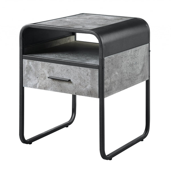 HomeRoots 22" Modern Black & Gray Square End Table with Drawer, Shelf - Stylish, Space-Saving Design for Any Room 486420