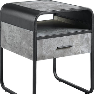 HomeRoots 22" Modern Black & Gray Square End Table with Drawer, Shelf - Stylish, Space-Saving Design for Any Room 486420