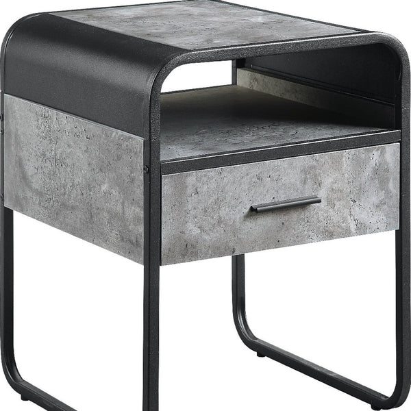 HomeRoots 22" Modern Black & Gray Square End Table with Drawer, Shelf - Stylish, Space-Saving Design for Any Room 486420