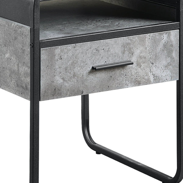 HomeRoots 22" Modern Black & Gray Square End Table with Drawer, Shelf - Stylish, Space-Saving Design for Any Room 486420
