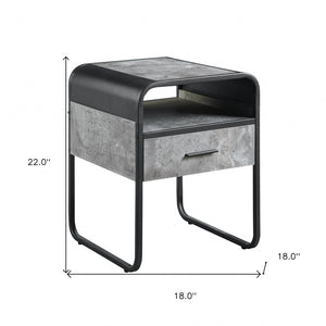 HomeRoots 22" Modern Black & Gray Square End Table with Drawer, Shelf - Stylish, Space-Saving Design for Any Room 486420