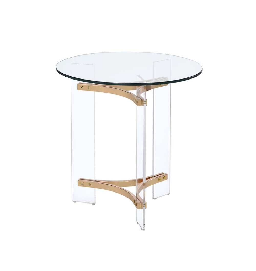 HomeRoots 24" Gold and Clear Glass Round End Table - Modern Glam Accent Table for Living Room or Bedroom 486421