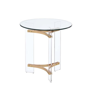 HomeRoots 24" Gold and Clear Glass Round End Table - Modern Glam Accent Table for Living Room or Bedroom 486421