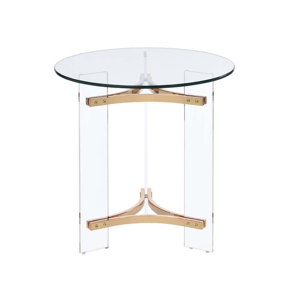 HomeRoots 24" Gold and Clear Glass Round End Table - Modern Glam Accent Table for Living Room or Bedroom 486421