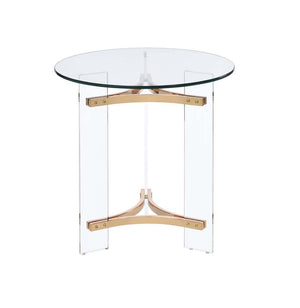 HomeRoots 24" Gold and Clear Glass Round End Table - Modern Glam Accent Table for Living Room or Bedroom 486421