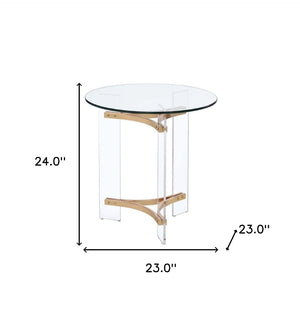 HomeRoots 24" Gold and Clear Glass Round End Table - Modern Glam Accent Table for Living Room or Bedroom 486421