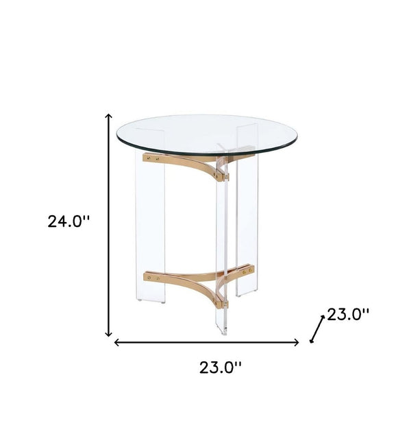 HomeRoots 24" Gold and Clear Glass Round End Table - Modern Glam Accent Table for Living Room or Bedroom 486421