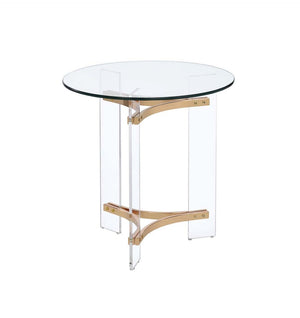 HomeRoots 24" Gold and Clear Glass Round End Table - Modern Glam Accent Table for Living Room or Bedroom 486421