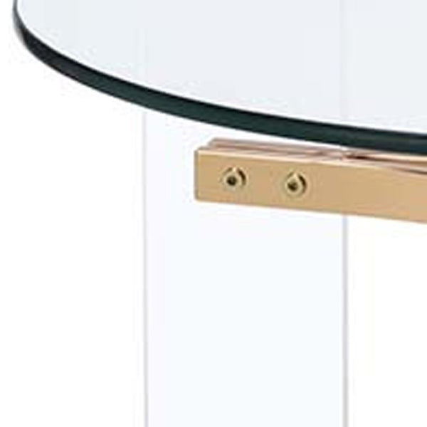 HomeRoots 24" Gold and Clear Glass Round End Table - Modern Glam Accent Table for Living Room or Bedroom 486421