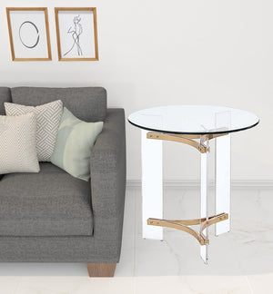 HomeRoots 24" Gold and Clear Glass Round End Table - Modern Glam Accent Table for Living Room or Bedroom 486421