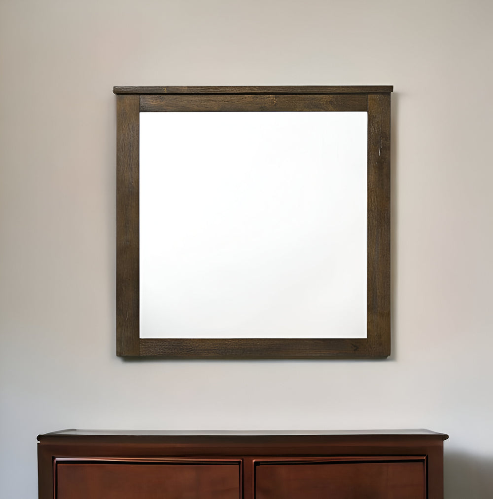 Homeroots 40" Oak Rectangle Dresser Mirror Mounts To Dresser With Frame  Wood,Mirror,Composite Wood 486431