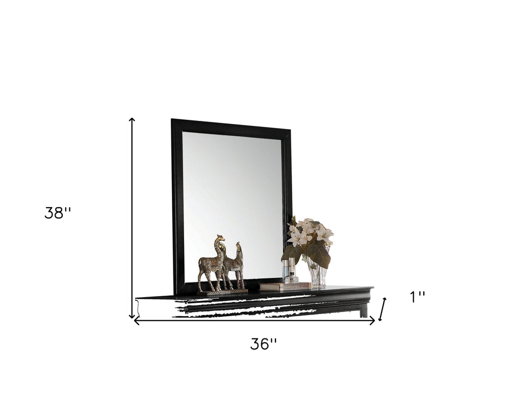 Homeroots 38" Black Rectangle Dresser Mirror Mounts To Dresser With Frame  Wood,Mirror,Veneer (Wood),Composite Wood 486438