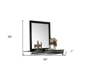 Homeroots 38" Black Rectangle Dresser Mirror Mounts To Dresser With Frame  Wood,Mirror,Veneer (Wood),Composite Wood 486438