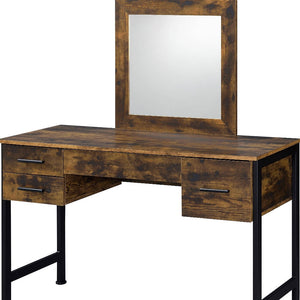 Homeroots 53" Rustic Oak & Black Finish Dresser Mirror   486443