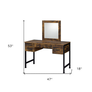 Homeroots 53" Rustic Oak & Black Finish Dresser Mirror   486443