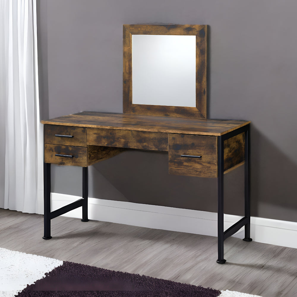 Homeroots 53" Rustic Oak & Black Finish Dresser Mirror   486443