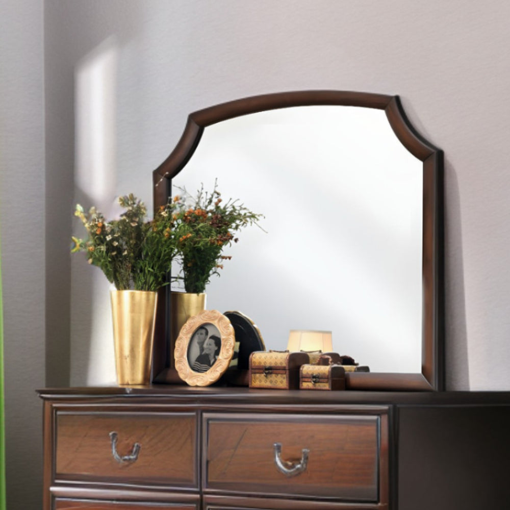 HomeRoots 37" Espresso Abstract Wood Framed Dresser Mirror – Modern Elegance for Your Bedroom Decor & Style 486445