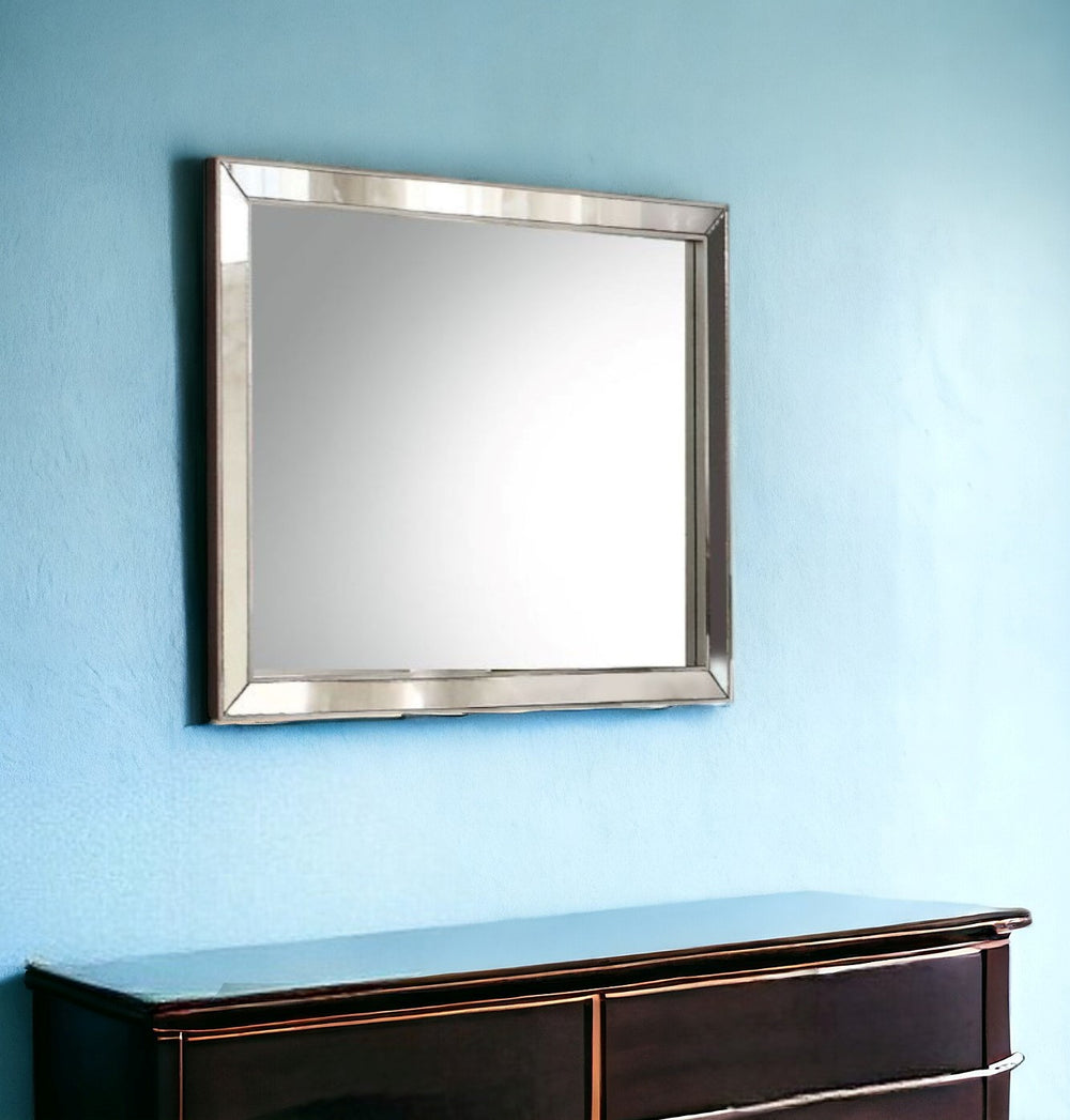 Homeroots 32" Platinum Framed Dresser Mirror  Wood,Mirror,Veneer,Composite Wood 486446