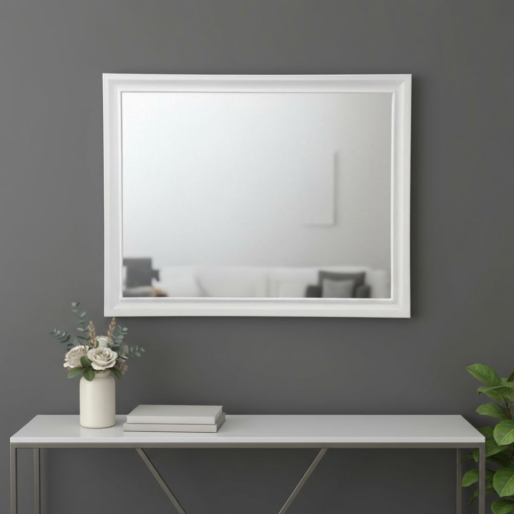 HomeRoots 36" Modern White Wood Framed Dresser Mirror – Beveled Edge, Versatile Mounting & Stylish Decor Upgrade 486449