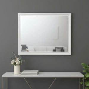 HomeRoots 36" Modern White Wood Framed Dresser Mirror – Beveled Edge, Versatile Mounting & Stylish Decor Upgrade 486449