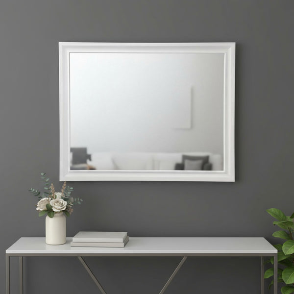 HomeRoots 36" Modern White Wood Framed Dresser Mirror – Beveled Edge, Versatile Mounting & Stylish Decor Upgrade 486449