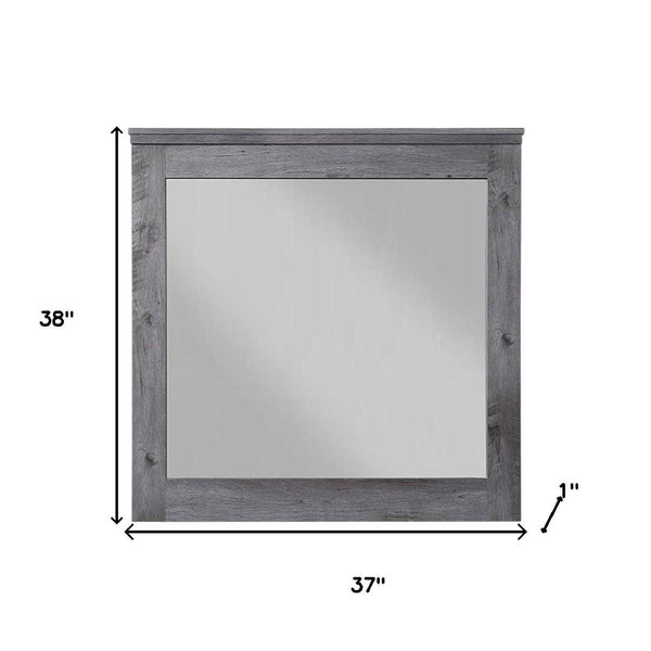HomeRoots 38" Square Wood Framed Dresser Mirror - Rustic Gray Oak Finish with Premium Clarity & Versatile Mounting 486455