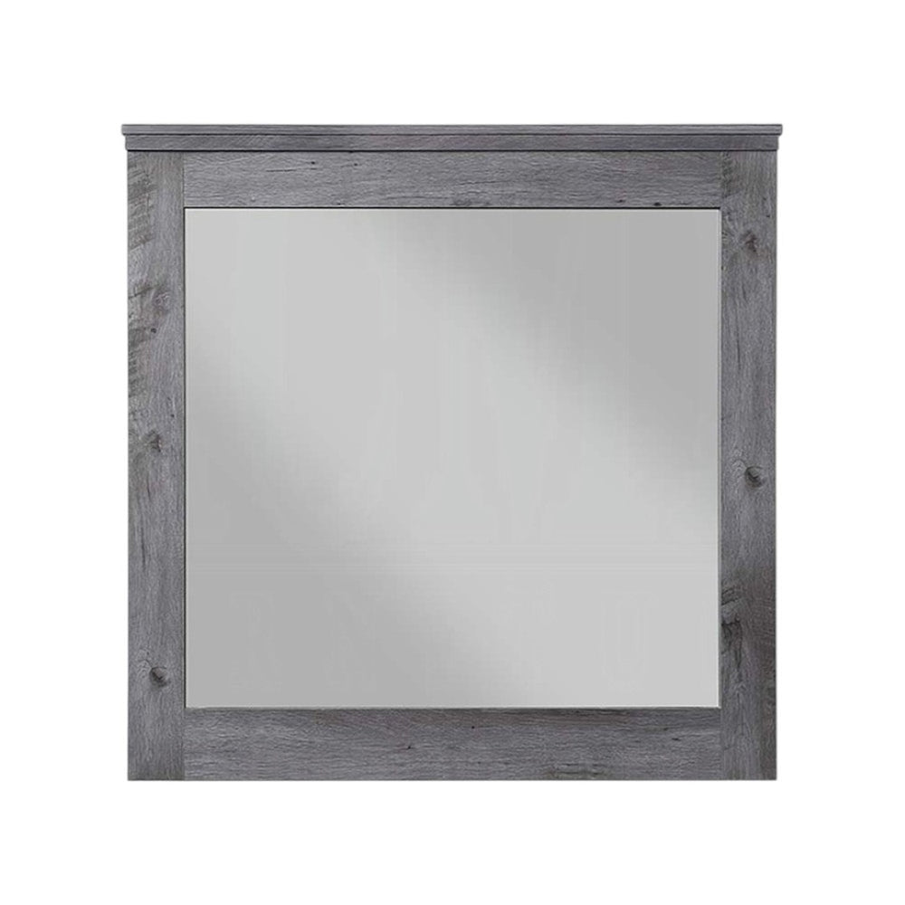 HomeRoots 38" Square Wood Framed Dresser Mirror - Rustic Gray Oak Finish with Premium Clarity & Versatile Mounting 486455