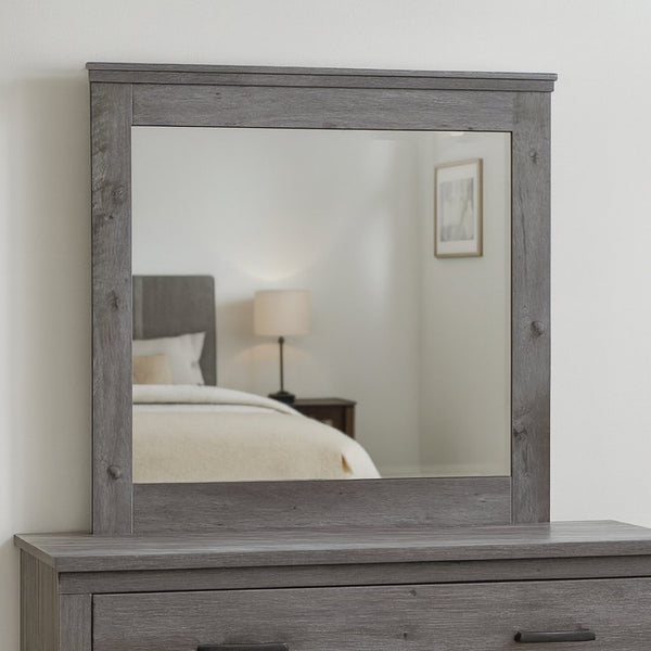 HomeRoots 38" Square Wood Framed Dresser Mirror - Rustic Gray Oak Finish with Premium Clarity & Versatile Mounting 486455